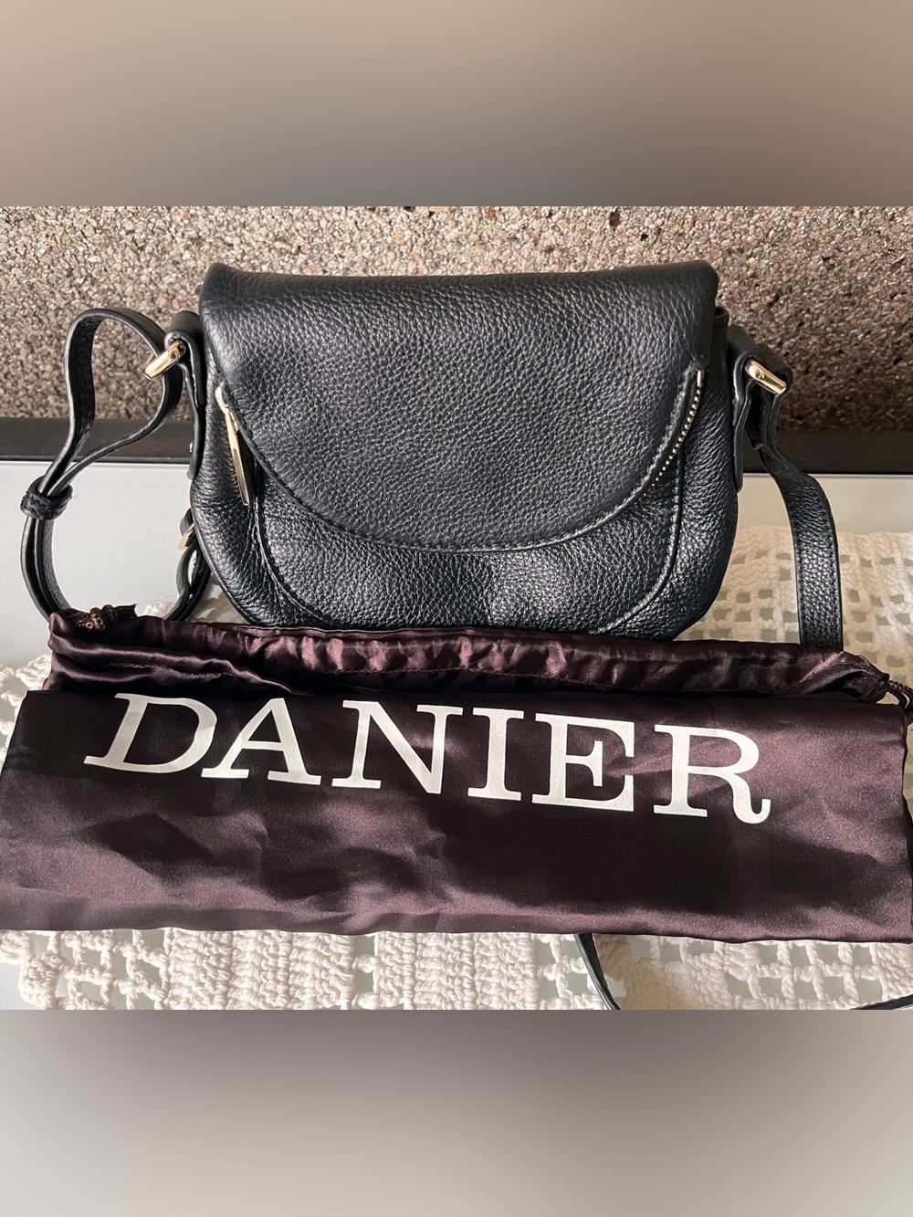 Danier Black Pebbled Leather Crossbody Bag